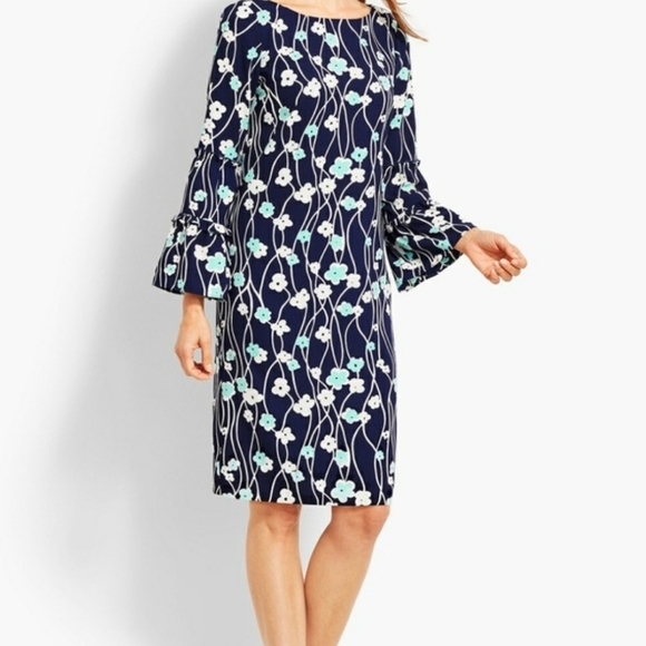 Talbots Dresses & Skirts - Talbots Blossom Blue Floral Pattern Shift Dress With Bell Sleeves. Size 12P.